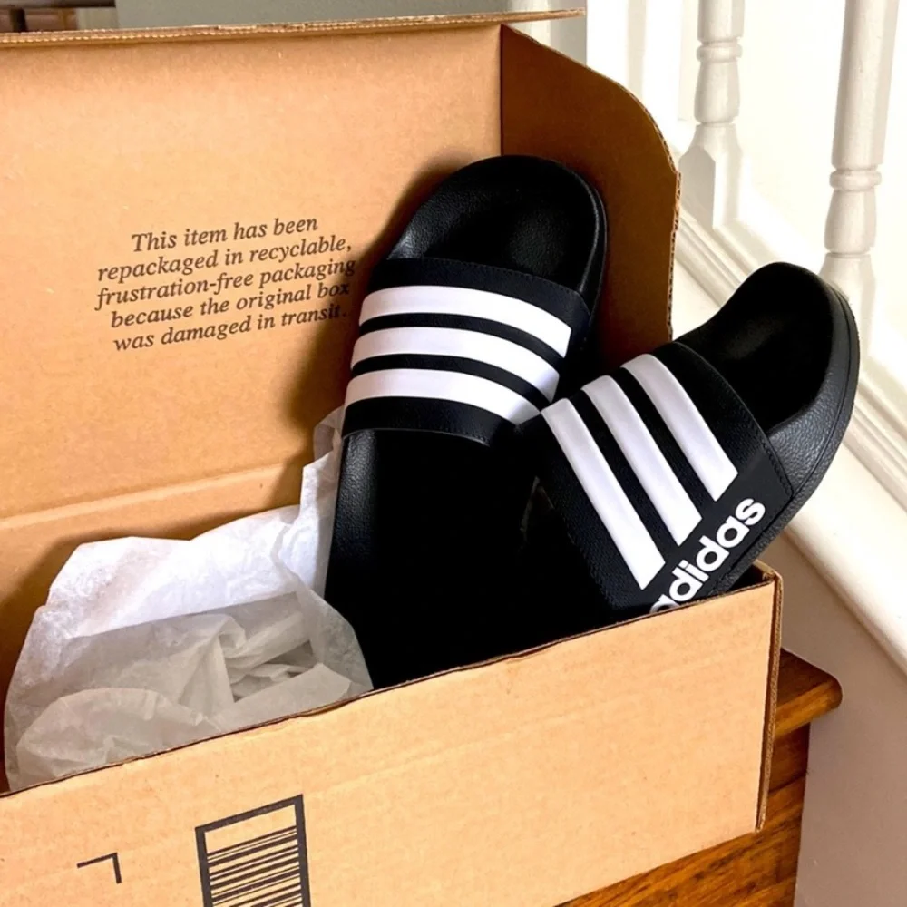 NIB Adidas slide sandals Shiny Shower NEW IN BOX light weight shine
